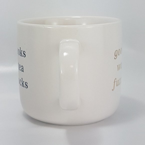 Vintage INDIGO Statement Mug Teacup Good Books Warm Tea Fuzzy Socks Quote White - Picture 3 of 9